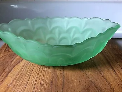 Buy Art Deco Bagley Green Frosted Bowl Vase Uranium Art Glass ~ 10.5  X 6  X 3  • 19.50£