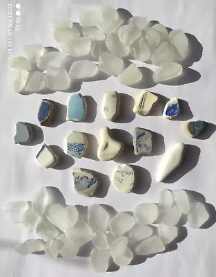 Buy 64 Sea Glass Pottery Pieces CLEAR & BLUE Mosaic Vintage Jewellery Pendant Craft • 9.99£