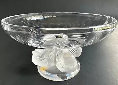 Buy Lalique Crystal Bowl NOGENT Compote, Frosted Birds Pedestal Footed Labels France • 405.12£