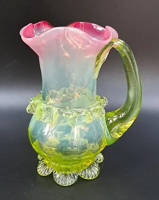 Buy Victorian Hand Blown Uranium Vaseline Cranberry Glass Green Pink 11 Cm Jug • 55.95£