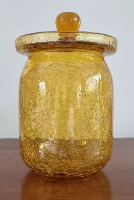 Buy Vintage Amber Crackle Glass Jar With Lid • 16£