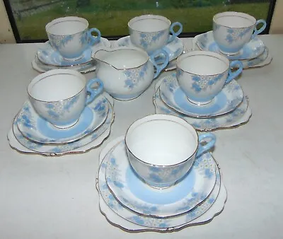 Buy Grafton China Grassmere Pattern Blue 19 PC Cups Saucers Plates Jug 1930s • 48£