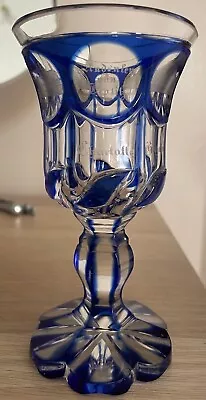 Buy MOSER 19c Antique Bohemian Czech Cobalt Blue Clear Crystal Drinking Glass Goblet • 225£