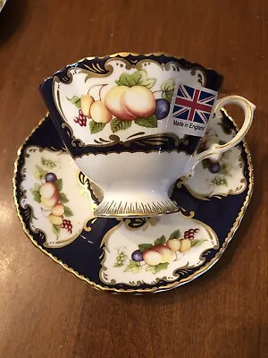 Buy Duchess Cup & Saucer  Cobalt Blue With Flowers   England • 10.43£