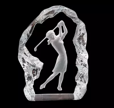 Buy Lady Golfer Heavy Lead Crystal Golf Glass Paperweight Nybro Sweden Birthday Gift • 22.95£