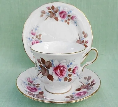 Buy Queen Anne Bone China Tea Trio - Cup Saucer & Side Plate - #8521 - Pink Roses   • 5.99£