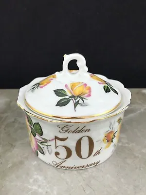 Buy Crown Bone China 50th Anniversary Gift Lidded Trinket Dish • 7.99£