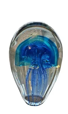 Buy Vtg Glass Jellyfish Paperweight Blue Murano Style Large Clear 6   • 33.14£