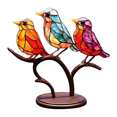 Buy Stained Glass Birds On Branch Desktop Ornaments Colorful Birds Metal Art Craft • 13.39£