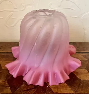 Buy 2x Antique Cranberry Pink Frosted Glass Frilled Lamp Shade Art Nouveau Pair A • 55£