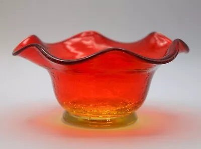 Buy Vintage Kanawha Amberina Crackle Glass Ruffled Edge Candy Bowl Cadmium • 21.09£