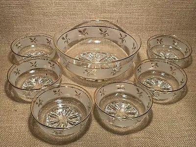 Buy Italian Glass Dessert Bowl And Six Small Matching Bowls Vintage Pudding Trifle • 24.99£