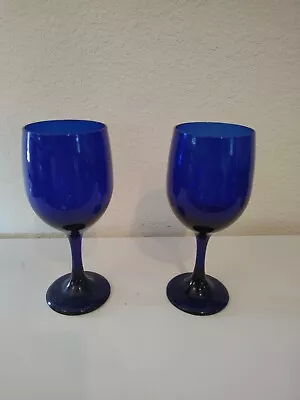 Buy Cobalt Blue Libbey Wine Glasses / Water Goblets 7 1/8” Tall 12oz Set Of 2 • 18.24£