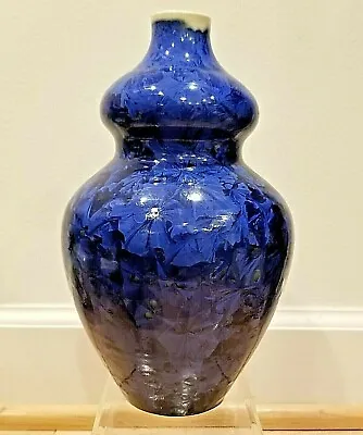 Buy Monochromatic Crystallin Leaves Royal Blue Art Nouveau Ceramic Vase Signed LW 9  • 72.04£
