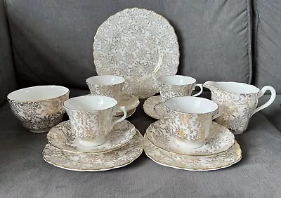 Buy Vintage Royal Vale Bone China Tea Set Cups Saucers Jug Etc Gold Pattern • 22£