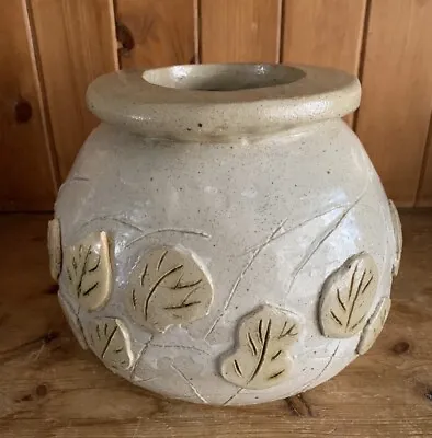 Buy Vintage Studio Pottery Vase Stoneware Leaf Design Rustic Hand Thrown • 15.99£