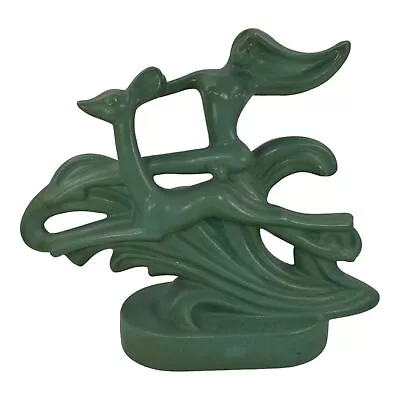 Buy Royal Haeger 1950s Mid Century Modern Pottery Matte Green Girl Fawn Figurine  • 279.88£