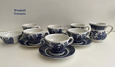 Buy 14 Piece Churchill Blue White Willow Tea Set - Great Condition Cups Saucers • 19.99£