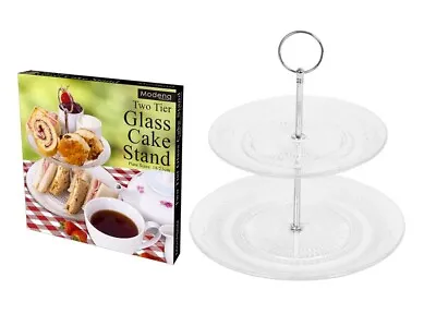 Buy Modena Two Tier Glass Cake Stand Afternoon Tea Sandwich Scones 18cm & 23cm Plate • 8.49£
