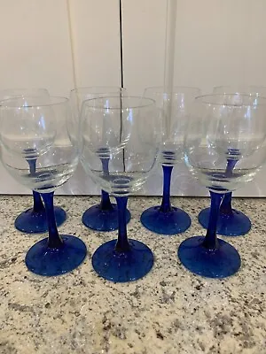 Buy Vintage Wine Drinking Glasses With Bright Cobalt Blue Stems X 7 • 14.99£