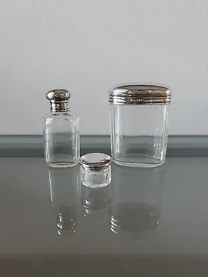 Buy Antique Hallmarked Silver & Cut Glass Lidded Bottle & Jars - Set Of 3 • 39.50£