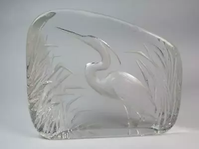 Buy SOLID ART GLASS Sculpted Paperweight HERON Mats Jonasson Sweden SIGNED 3266 • 39.99£