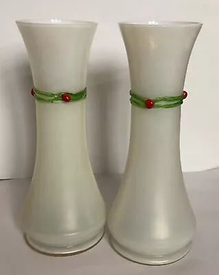 Buy Vintage Bohemian Glass Vases X2 Fine Trailing Pearlescent • 19.99£