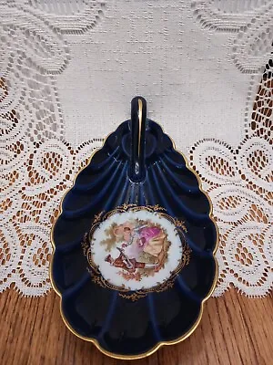 Buy Limoges France Cobalt Blue And Gold Courting Couple Scallop/Shell Trinket Dish • 20.86£