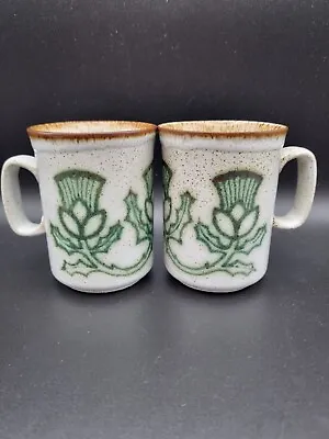 Buy Vintage Pair DUNOON CERAMICS Stoneware Mugs Thistle Flower Of Scotland Set Of 2  • 25£