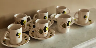 Buy 1960s Crown Clarence Staffordshire Coffee Cups Saucers X 6 Milk Jug Leaf Design • 19.99£