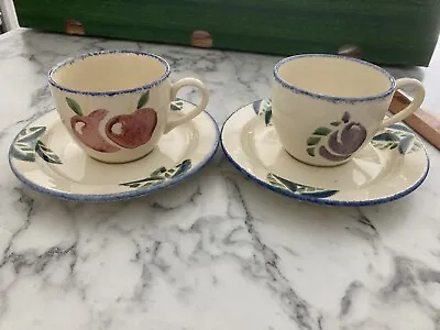 Buy 2 X Poole Pottery Dorset Fruits Tea/Coffee Cups & Saucers Apples & Plums VGC • 8.50£