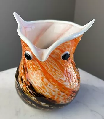 Buy Vintage Hand Blown Studio ART Glass OWL Vase Planter Controlled Bubble 7” 🦉 • 18.94£