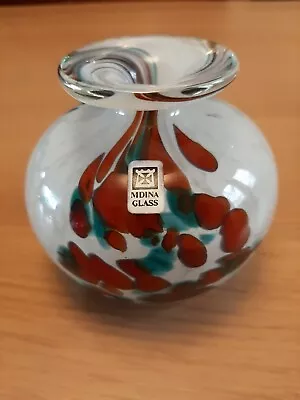Buy Mdina MALTESE Vintage Art Glass Vase SIGNED With Original Sticker. Swirl Pattern • 11.25£
