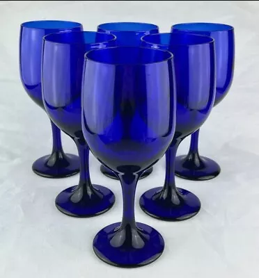 Buy LIBBY American Cobalt Bristol Blue X6 Wine Glasses 7” Tall - PERFECT • 79.50£