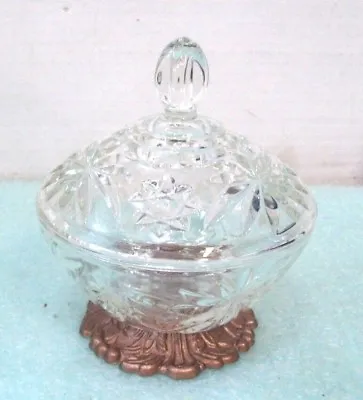 Buy Cut Glass Pedestal Bowl With Metal Base, Nuts Candy, With Lid Servingware • 10.44£