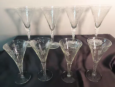 Buy Antique Crystal Set Of 8 Etched Sherry/ Wine Glasses • 213.13£