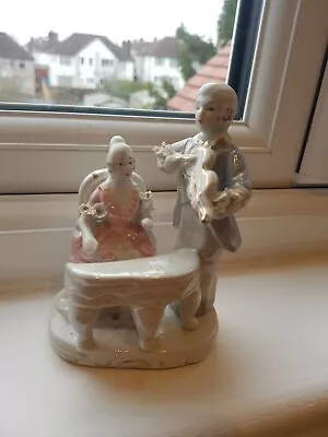 Buy Regency Couple Pottery Figurines Blue Pink And White • 15£