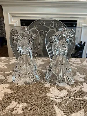 Buy Vintage 24% Lead Crystal Clear Angel Sculpture Candle Holder Christmas Pair • 28.92£