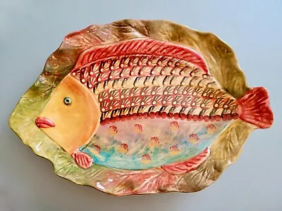 Buy ITALICA ARS Hand Painted 18  X 13  Ceramic Colorful Fish Plate Italy • 33.11£