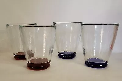 Buy  4-10 Oz Tumblers  Heavy Recycled Glass Hand Made Glassware Red & Cobalt Bottom • 189.74£