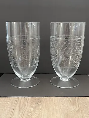 Buy Pair Large Glass Hurricane Candle Holders Vase Hand Cut • 216.85£