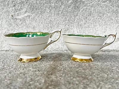 Buy Vintage Pair Of Bone China Tea Cups Royal Stafford Green And Gilt Cup • 22.99£