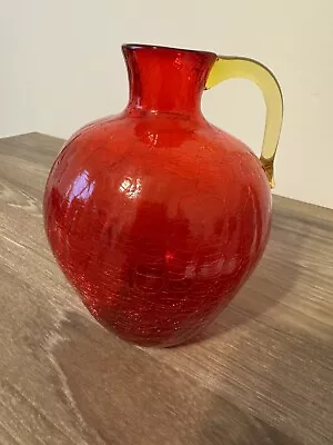 Buy Pilgrim Ruby Crackle Jug Vase Pitcher  Blown Glass Red Vintage • 37.94£