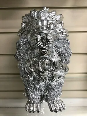 Buy Crushed Diamond Lion King Crown Crystal Silver Ornament Shelves Glitter Bling XL • 34.99£