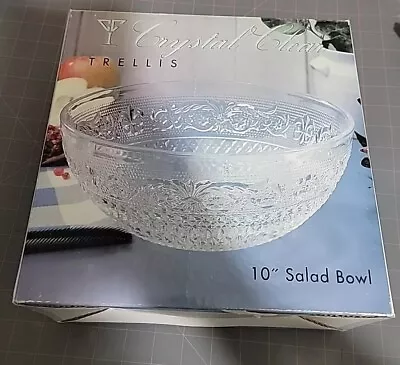 Buy Vintage Crystal Clear Trellis 10  Salad Bowl #301412 With Fluer De Lis Design • 23.46£