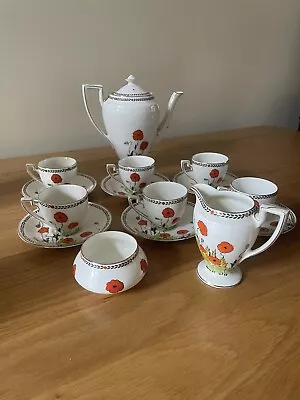 Buy 15 Piece Crown Ducal Art Deco Tea/Coffee Set Hand-painted Poppy Pattern C1930 • 30£