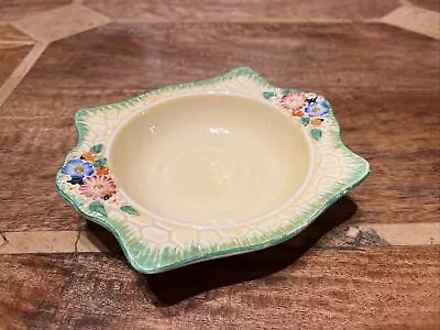 Buy Vintage Crown  Devon Pottery  Dish Bowl Yellow Green Flowers 1940s • 5.90£