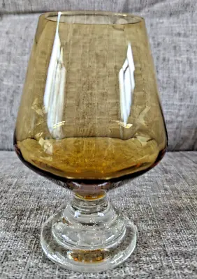 Buy 6.25  Vintage Scandinavian Amber Hurricane Vase/Glass With Bubbles In Stem • 14.99£