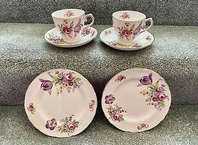 Buy Vintage 1950s Pink Tuscan Bone China “Montrose” 2 Teacups, Saucer & Side Plates • 20£
