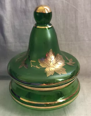 Buy Bohemian Czech Crystal Covered Green Candy Dish Bowl Gold Gilding Stunning VTG • 28.37£